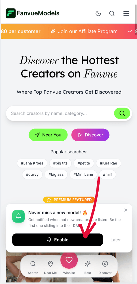 Step 5: Enable push notifications for Fanvue Daily